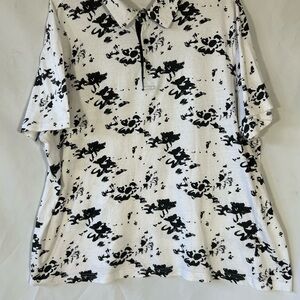 LEVEL TEN WHITE ABSTRACT BLACK INK SPLASH DESIGNER GOLF POLO SHIRT MENS XL
